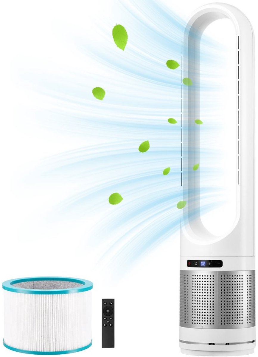 Bladloze torenventilator - Staande ventilator - 80° Oscillatie - 8 Snelheden - 8-Uurs Timer - H13 HEPA-filter - Afstandsbediening - Luchtreiniging (6152725659644)