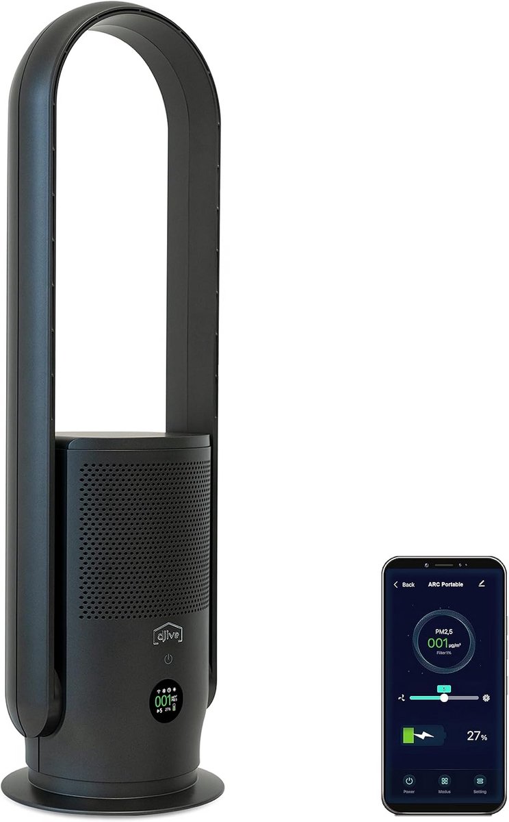 Draadloze Luchtreiniger & Torenventilator 2-in-1 met HEPA 14 Filter en Batterij (9101054546474)