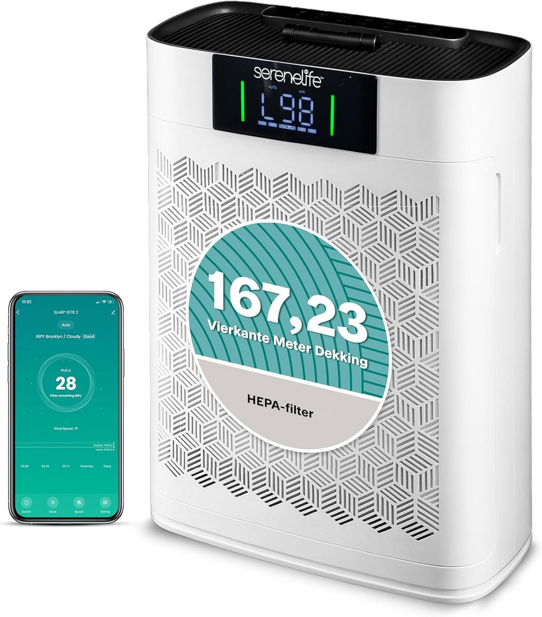 Krachtige HEPA Luchtreiniger voor Thuis en Grote Ruimtes tot 100m² met WiFi & App Bediening (9101060165300)