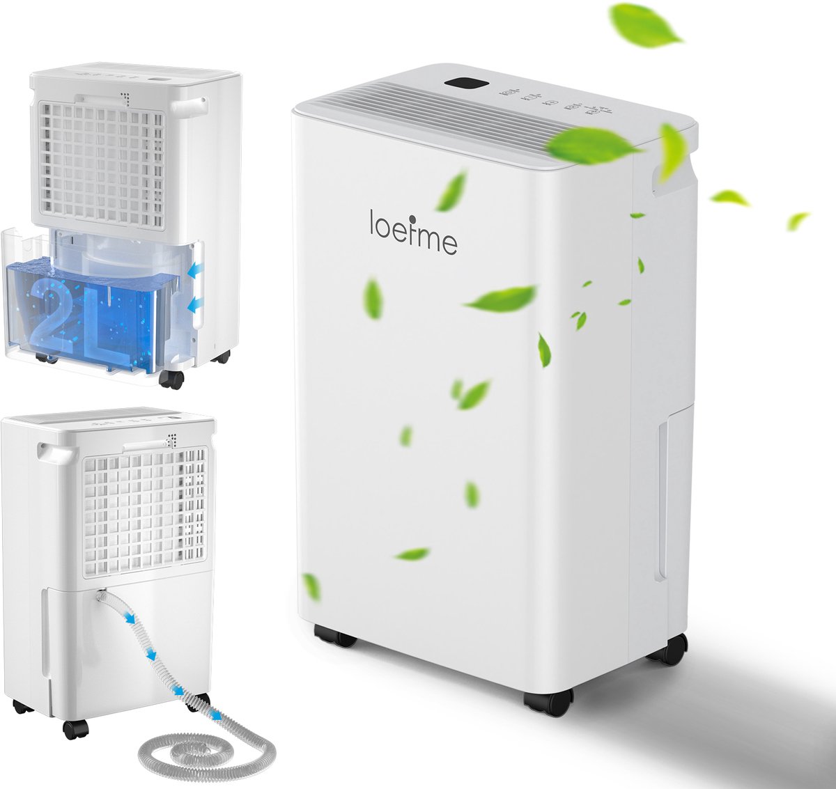 LOEFME Luchtontvochtiger - Ontvochtigt 12 liter per dag - 2L Waterreservoir - Voorkomt Schimmel - Stil - Geschikt voor woonkamer, slaapkamer, badkamer, kelder en garage - Luchtontvochtiger en Luchtreiniger- Krachtige ontvochtiger - Dehumidifier (0717726568072)