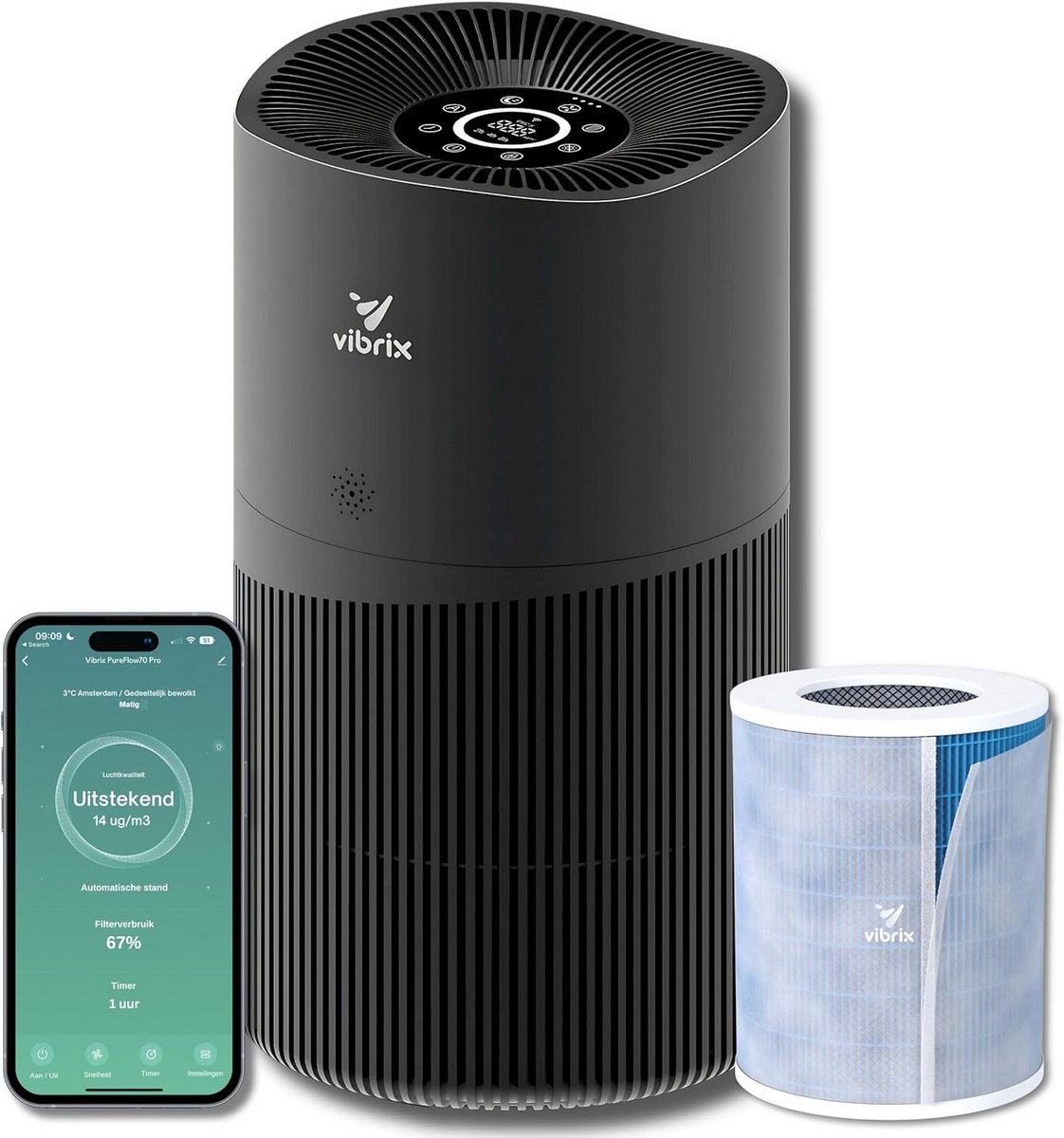 Luchtreiniger met HEPA Filter en Ionisator voor Grote Woonkamer tot 150m² | Verwijdert Stof, Allergenen & Pollen (9101057463907)