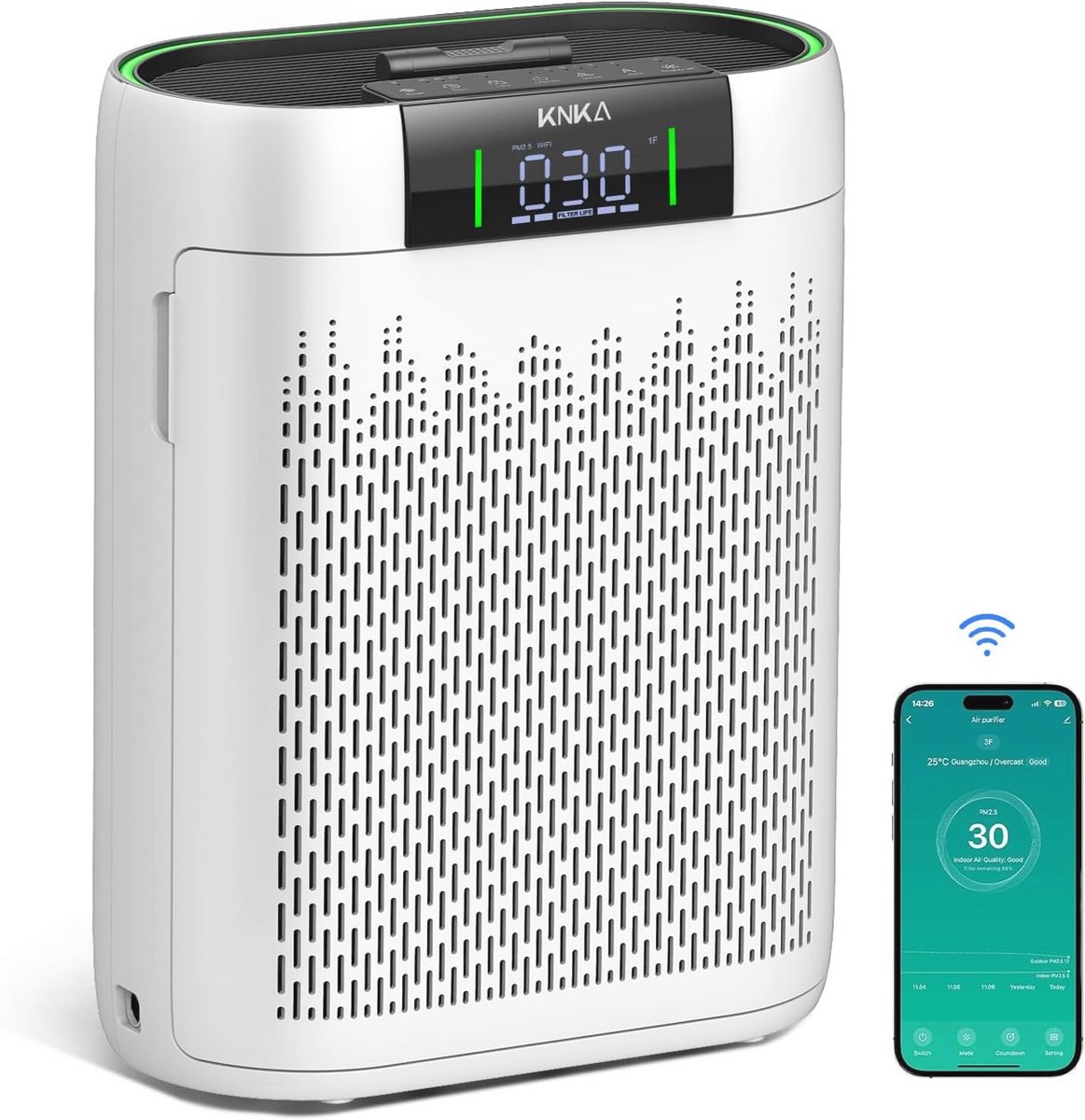 Luchtreiniger voor Grote Ruimtes tot 1450 ft² - HEPA Filtratie, Luchtkwaliteitsmonitor en Slimme Wifi Bediening (9101018378271)