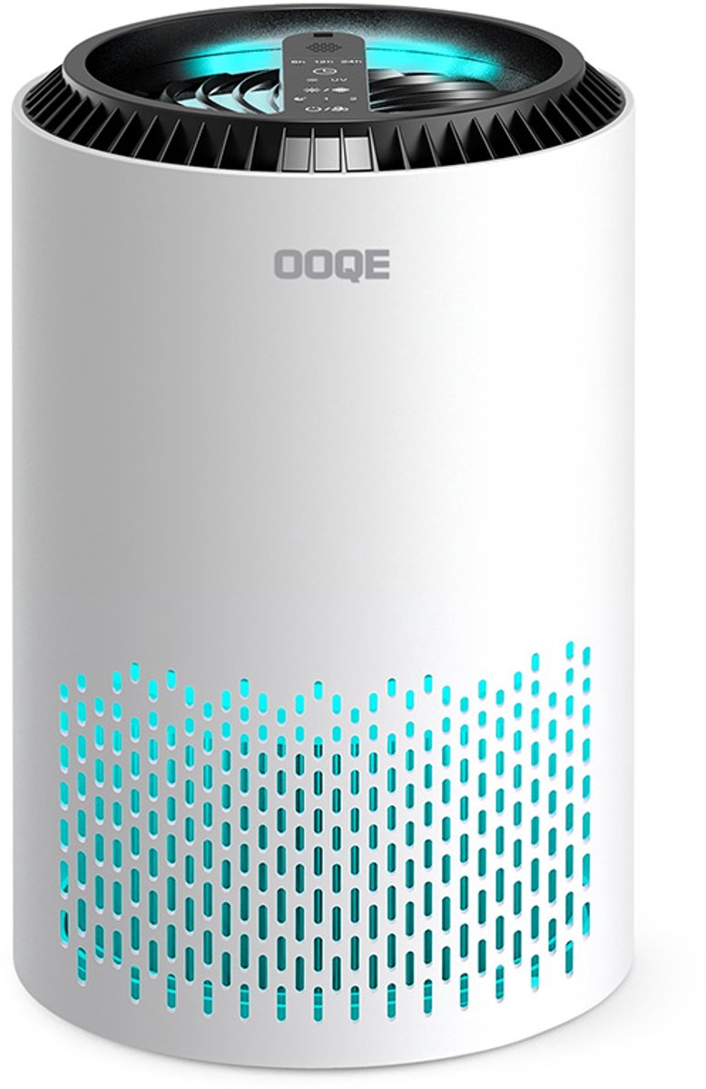 OOQE AIR PURE PRO - Geavanceerde Luchtreiniger met HEPA 13 filter | 99,9% efficiëntie | UV light technologie | Geschikt Voor Kleine en Grote Ruimtes | Fluisterstille Nachtstand | Aroma Therapie | Energiezuinig | Ontwerp Met Sfeerverlichting | Wit (8720726969765)