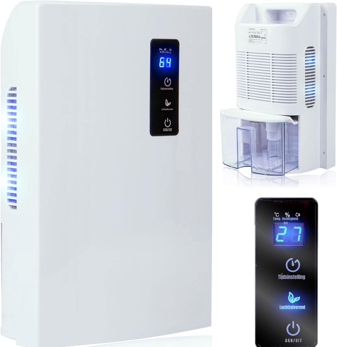 Quvo® Luchtontvochtiger en luchtreiniger - Luchtontvochtiger slaapkamer - Luchtontvochtiger - Wit - ‎14cm x 24cm x 37cm (6153538732784)