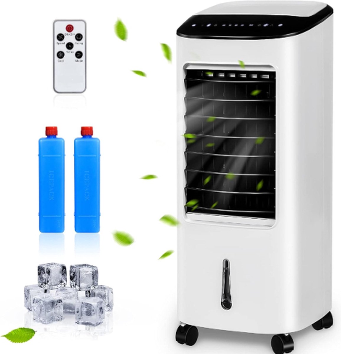 3-in-1 mobiele airconditioning, luchtkoeler, ventilator, luchtreiniger, luchtreiniger, luchtbevochtiger, airconditioner, 65 W, 7 l tank, 7,5 uur timer, afstandsbediening, 2 koelaccu's, 3 (6096052792776)