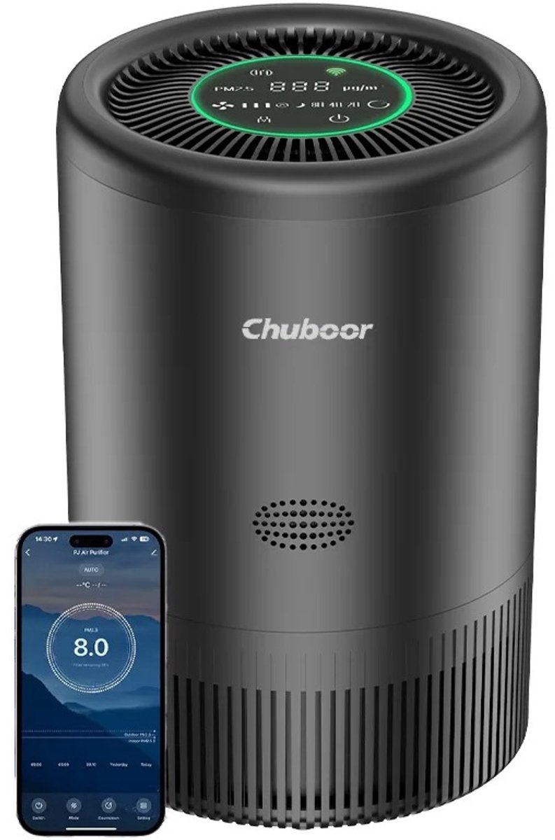 MakkelijkMooi Luchtreiniger van Chuboor - met Luchtfilter - Geurreiniger voor Thuis, Kantoor - Bediening met Alexa app - Zwart (8721516490346)