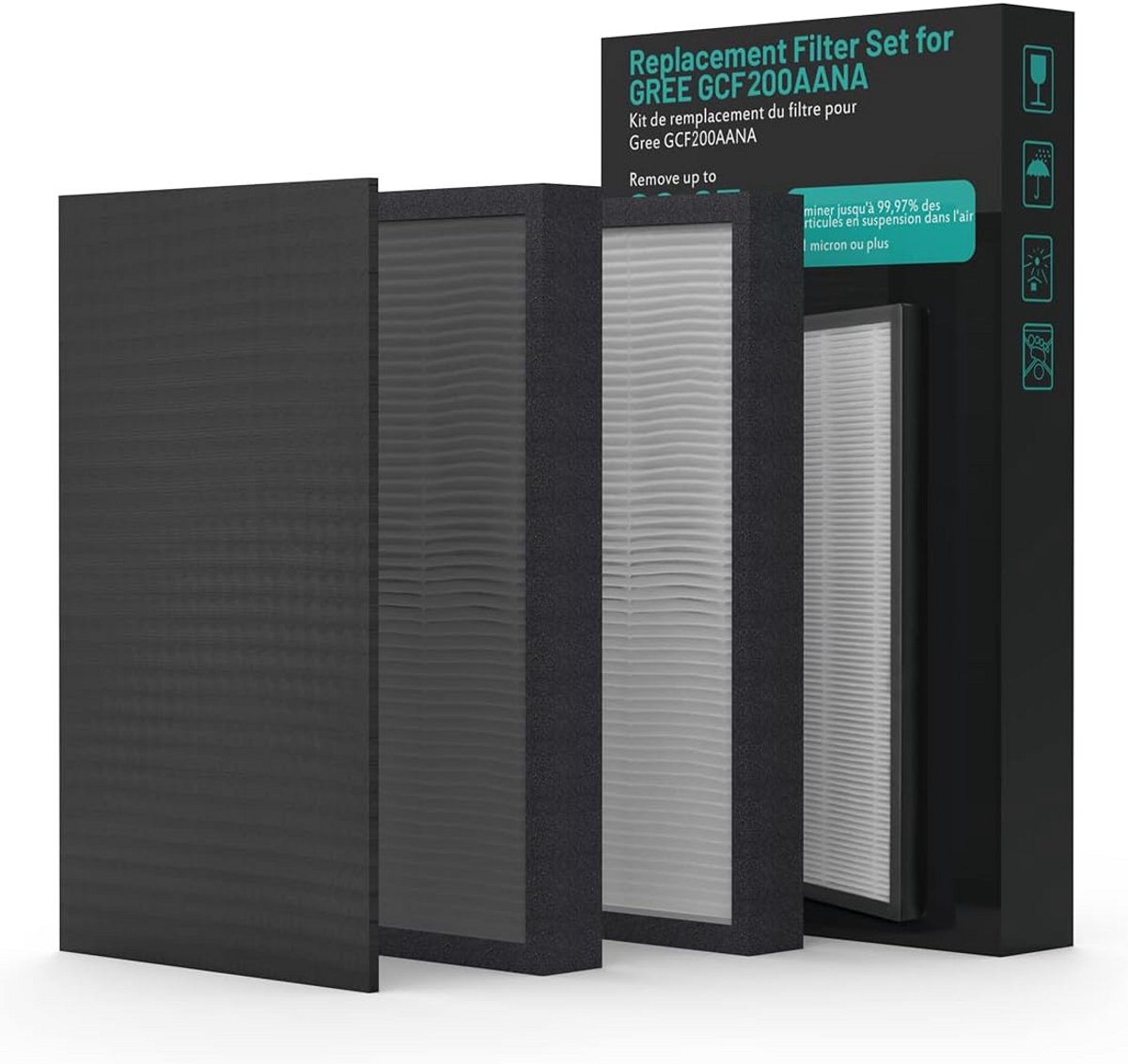 H13 True HEPA Luchtreiniger Vervangingsfilter met Actief Koolstof voor Allergieën en Geuren (9101130903801)