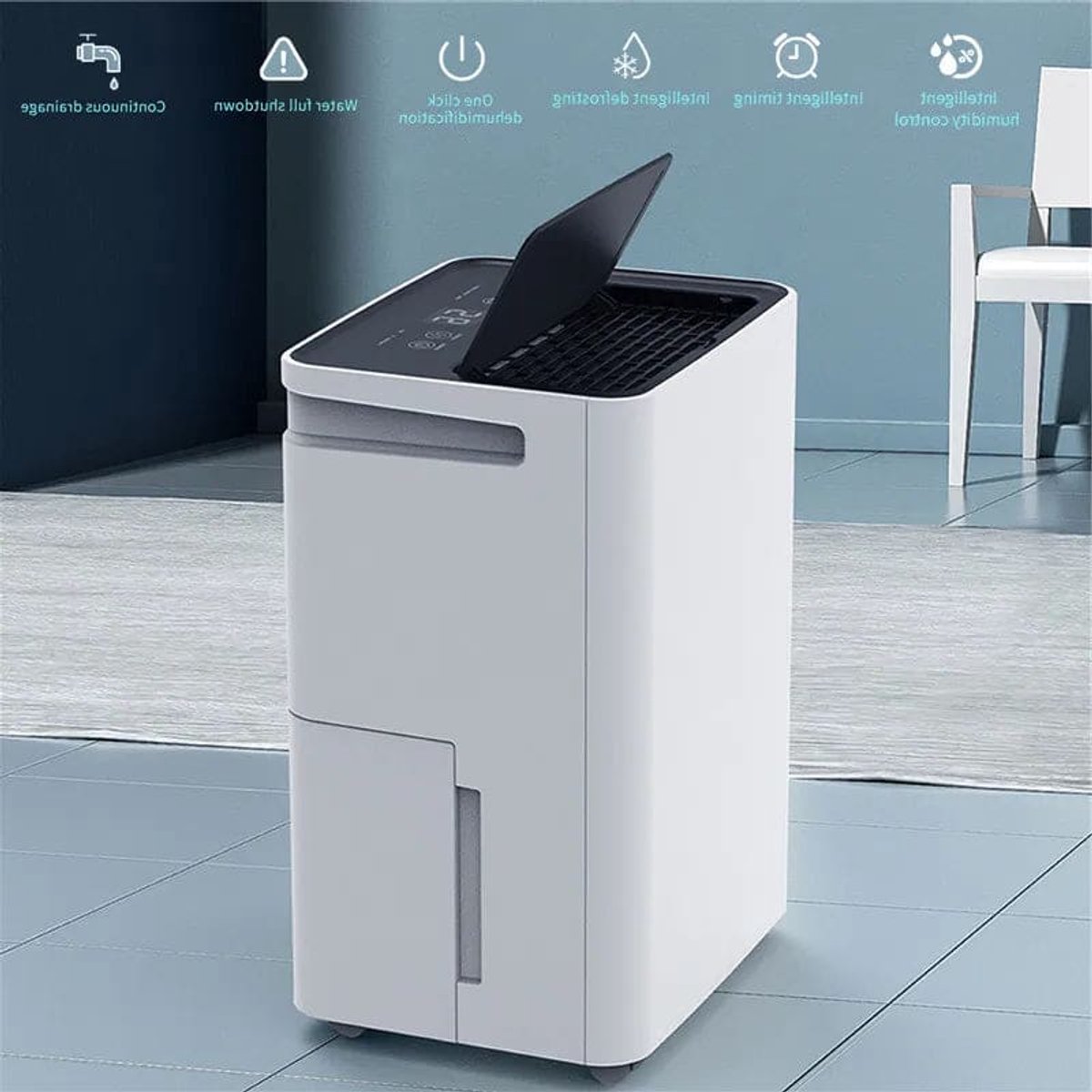 Luchtontvochtiger - Luchtreiniger - Dehumidifier - Draagbare - 35dB - 12L/24u - Met LED Display - Automatische Uitschakeling - voor Thuis - en Kantoorgebruik - Wit (8721391957651)