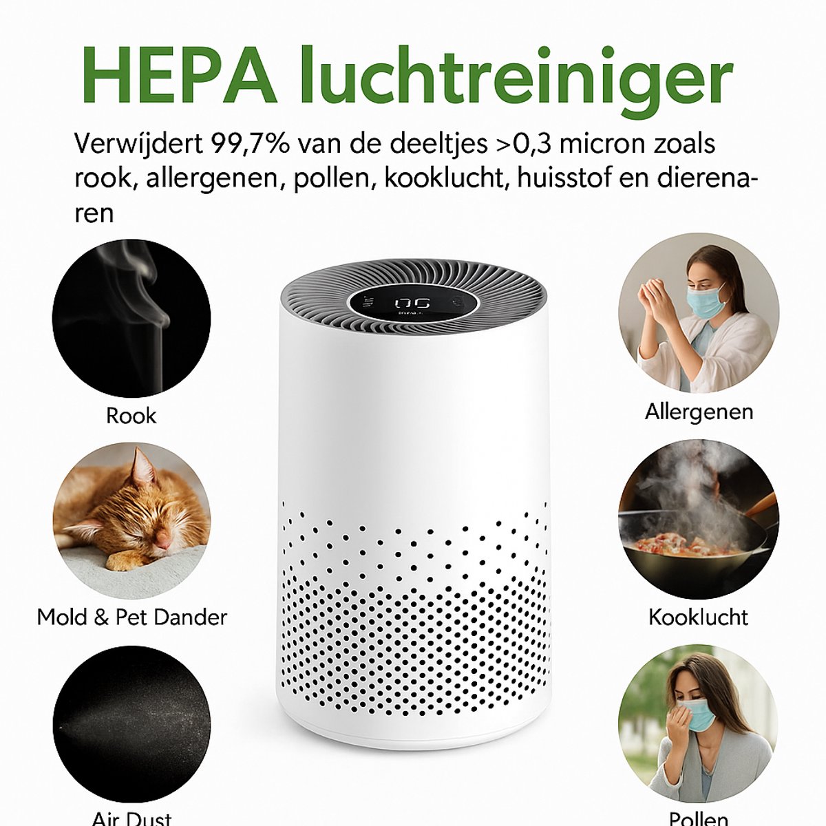 Luchtreiniger - HEPA H11 Filter - Ionisator - Aromatherapie - Stil 25dB - 4 Snelheden - 360° Inlaat - Timer - Verwijdert 99,9% Stof, Geur, Allergenen, Rook, Huisdierhaar - Slimme Sensor - Voor Slaapkamer/Woonkamer (6151802852879)
