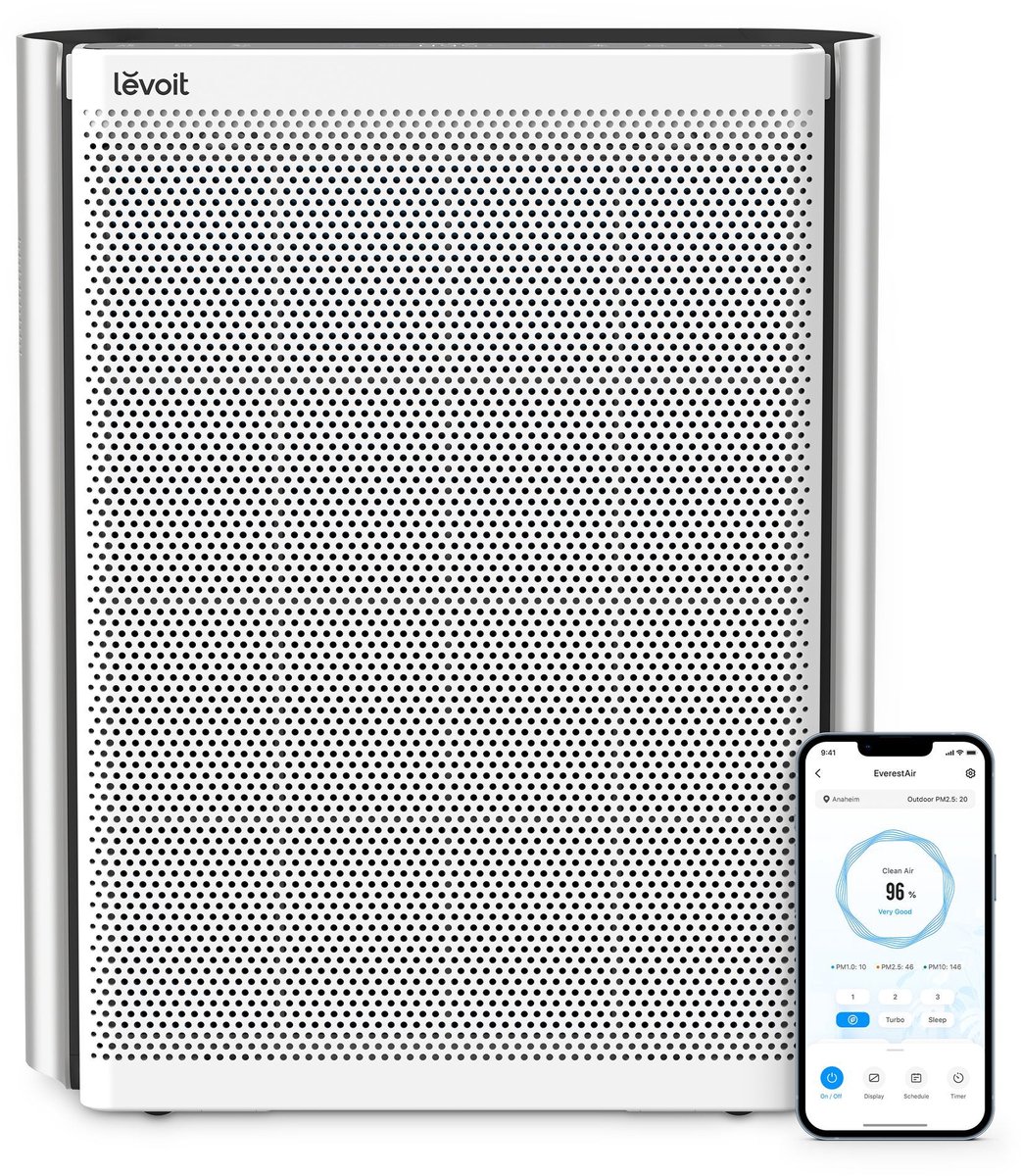 Luchtreiniger - Levoit - Everest Air - 3-traps filtratie - Geschikt voor ruimtes tot 130 m² - Nachtmodus - 70 W - Grijs (0810123670970)