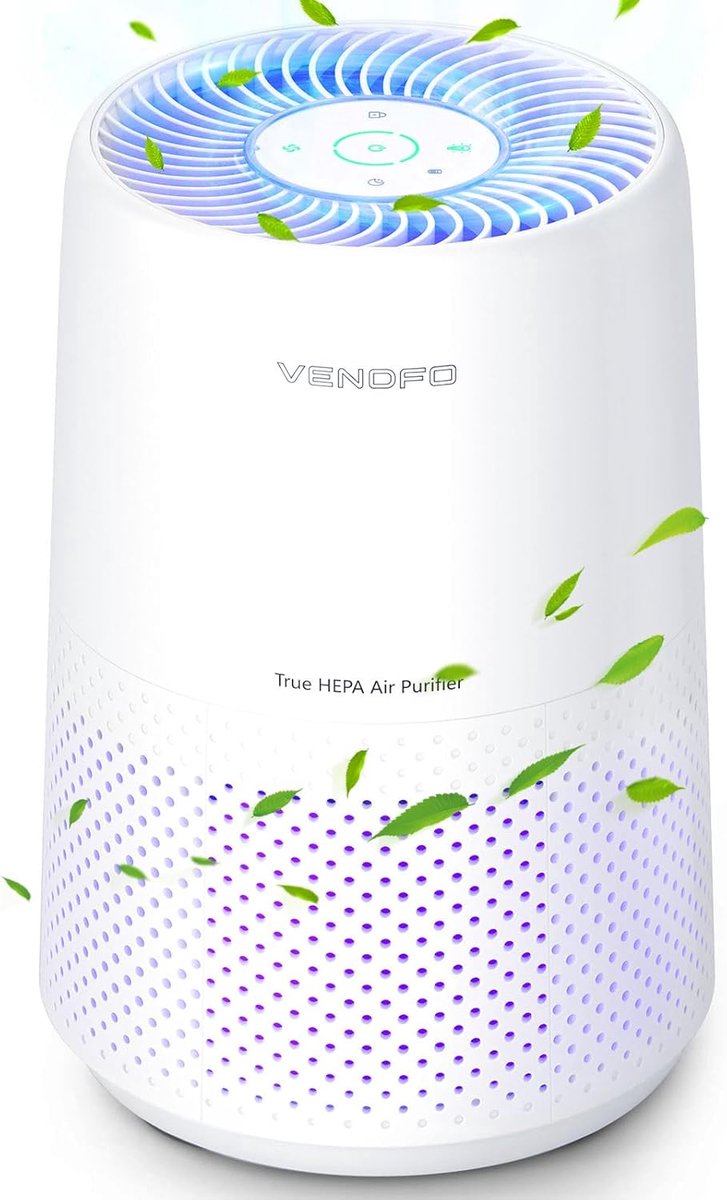 Luchtreiniger Slaapkamer - HEPA Filter Apparaat - Frisse Lucht Thuis - 360 Graden Zuivering - 1074 m² Dekking - Wit (9101165132566)