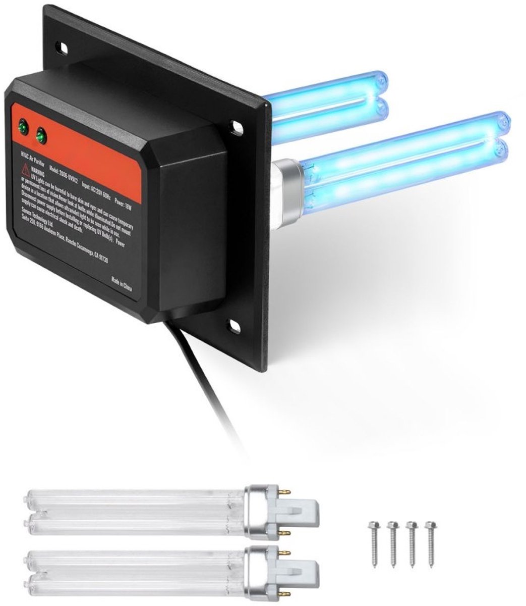 UV-C Luchtreiniger - HVAC In-kanaal Lamp - Voor Hele Huis - Voor Airco Luchtkanalen - 18 W - Lamp 175 mm - Inclusief 2 Reservelampen (6152724629679)