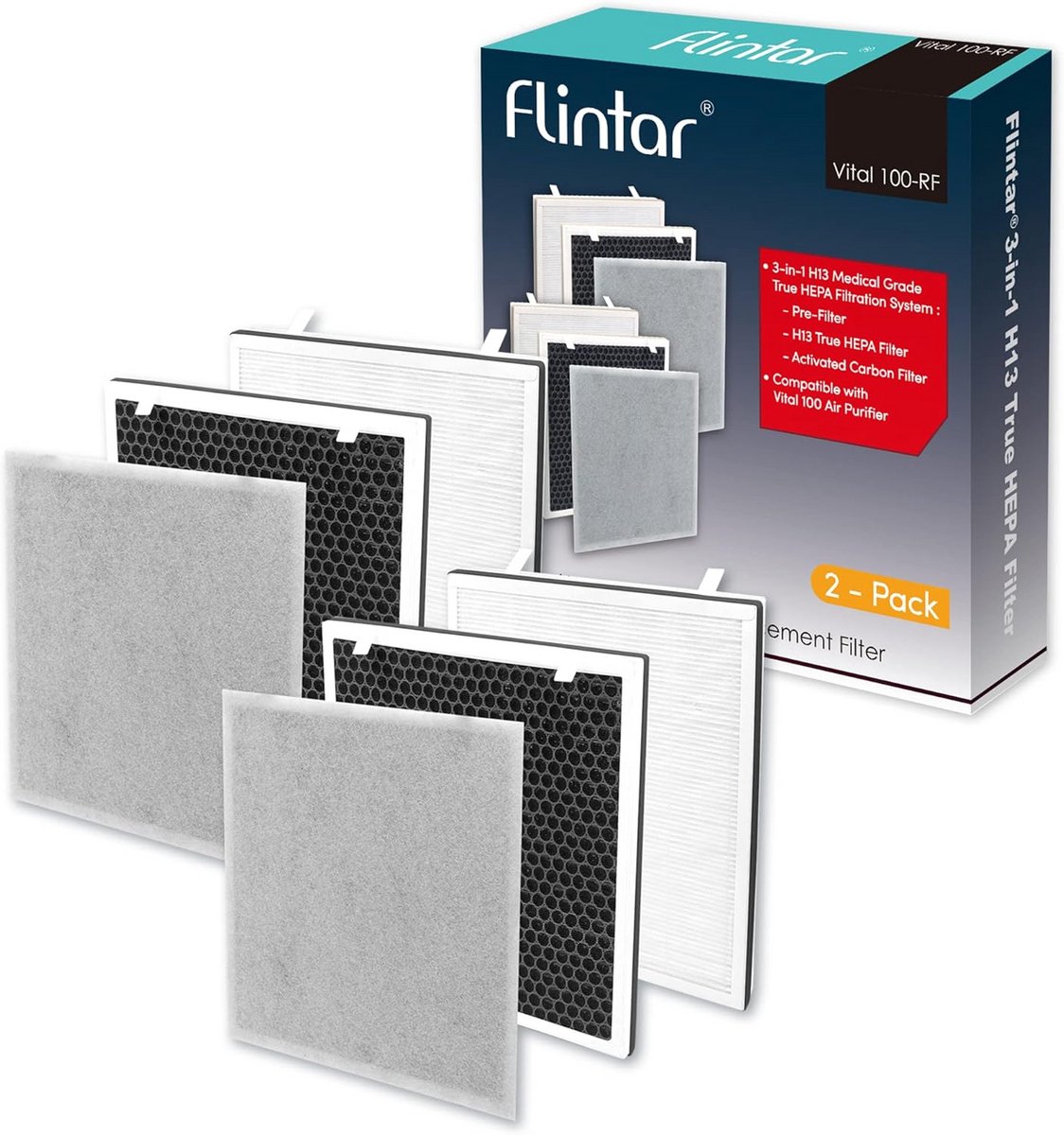 2 Stuks H13 Grade HEPA Vervangingsfilters voor Luchtreinigers - Compatibel met Vital 100 (9101048516155)
