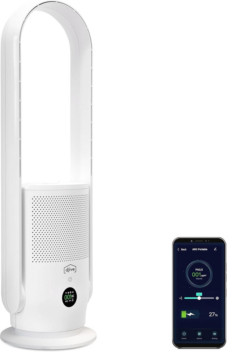 Draadloze 2in1 Torenventilator en Luchtreiniger - Stil, Draagbaar, 9 Snelheden, Met Afstandsbediening en App (9101023364276)