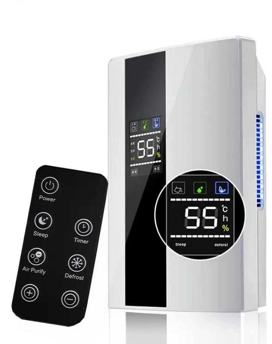 Luchtontvochtiger - Luchtreiniger - ultrastille 25dB - voor slaapkamer - afstandsbediening/timer/automatische modus (8721551010653)