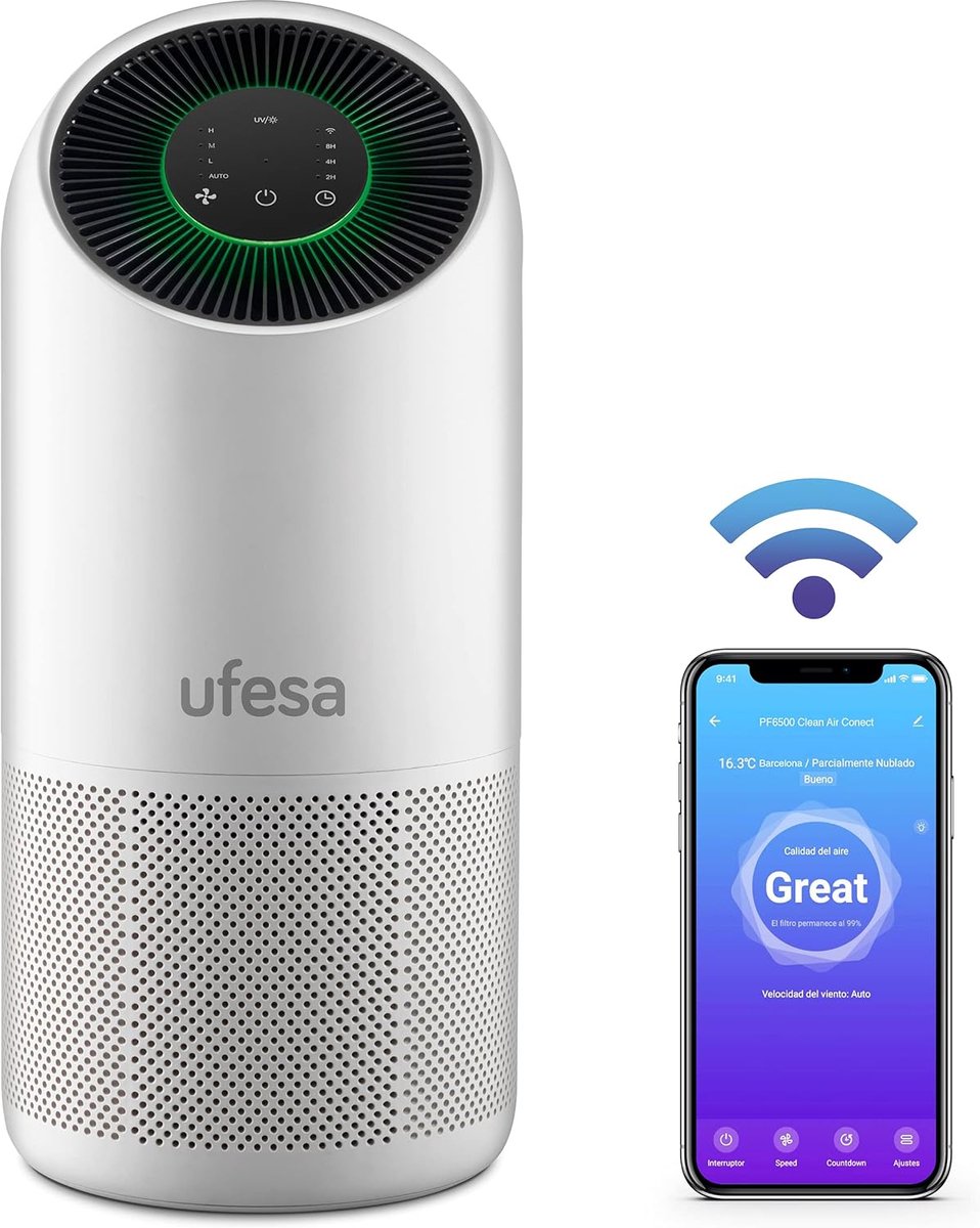 Luchtreiniger - Luchtzuiveraar HEPA - Frisse Lucht Thuis - App Bediening WiFi - 115 m2 Dekking - Wit (9101166456081)