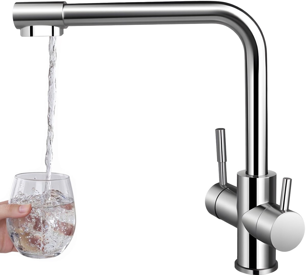 Ruspela 3-weg kraan keukenkraan voor luchtreiniger draaibaar Triflow keukenmengkraan kraan filter voor warm koud en gezuiverd water 360° draaibaar gemakkelijk af te spoelen (8785341713025)