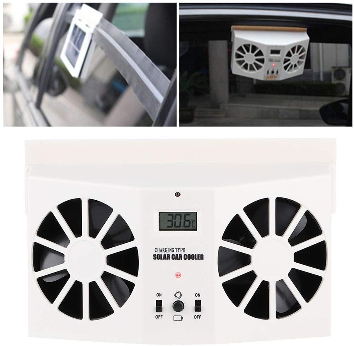Store_7 - Solar Car Cooler - Ventilator - Draagbaar - Wit - Luchtreiniger - Zonne-energie - Geschikt voor auto - Wit (2774166983467)