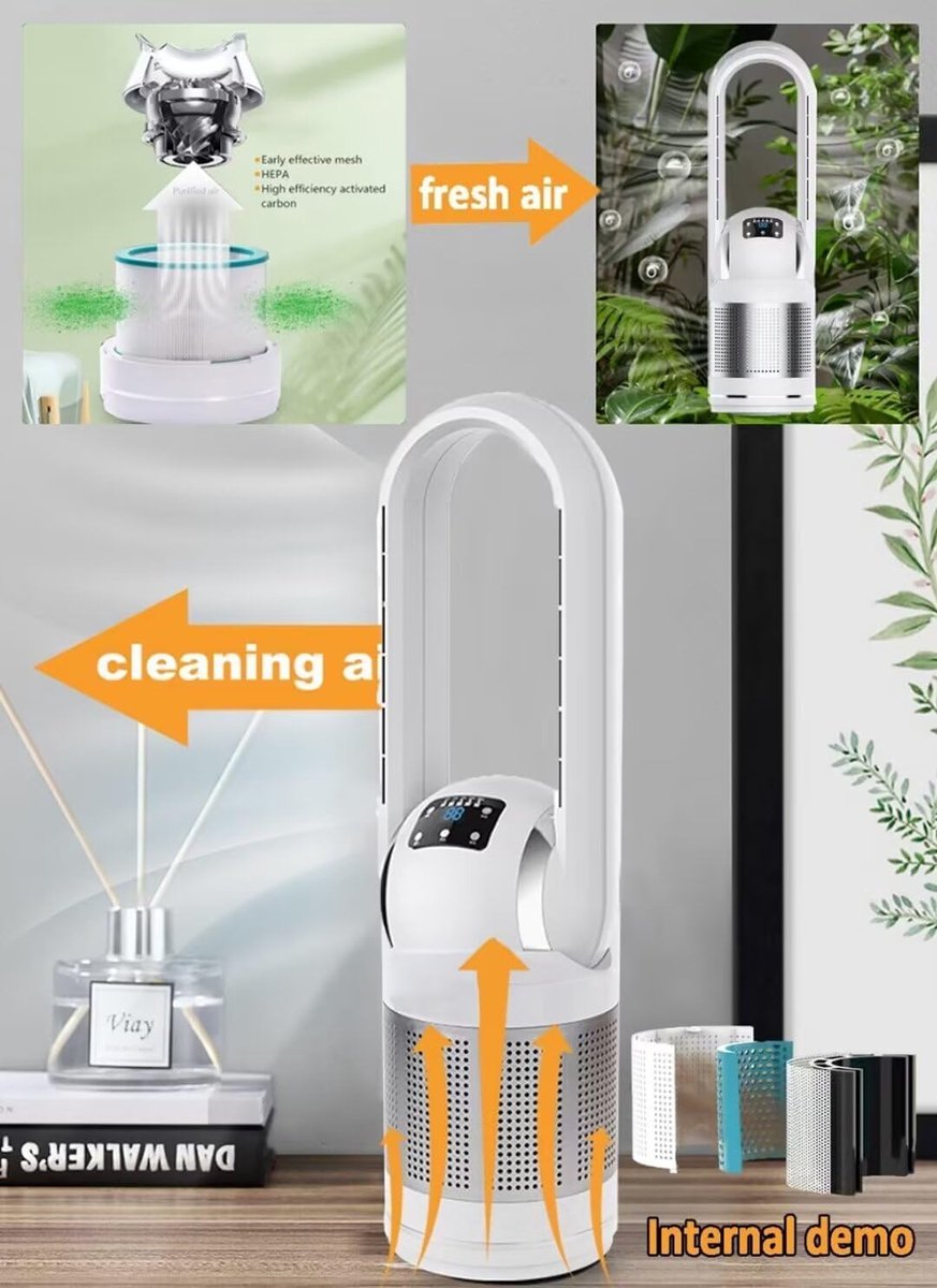 Torenventilator - Luchtreiniger - Kamer Koelen - 8 Snelheden - 80 Graden Oscillatie - Wit Goud (9101166051576)