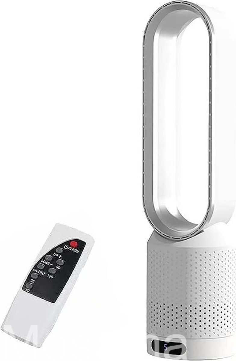 Ventilator - Luchtreiniger - Luchtzuiveraar - Ultra-Stil - Met Afstandsbediening - Ventilator Zonder Bladen - Met 8 Windsnelheidsinstellingen - 58cm x 14,5cm - Zilver (6151026249257)