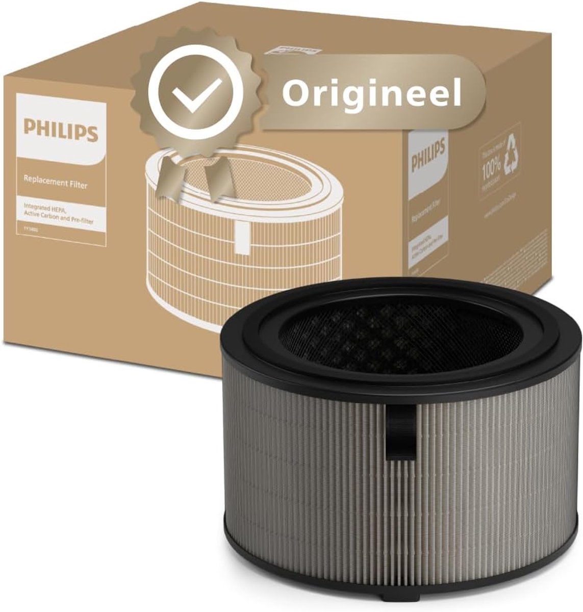 Vervangingsfilter Luchtreiniger - HEPA Koolstoffilter - Frisse Lucht Binnen - 3-laags Filtratie - 23.7x23.7x14.4 cm - Zwart Wit (9101172857827)