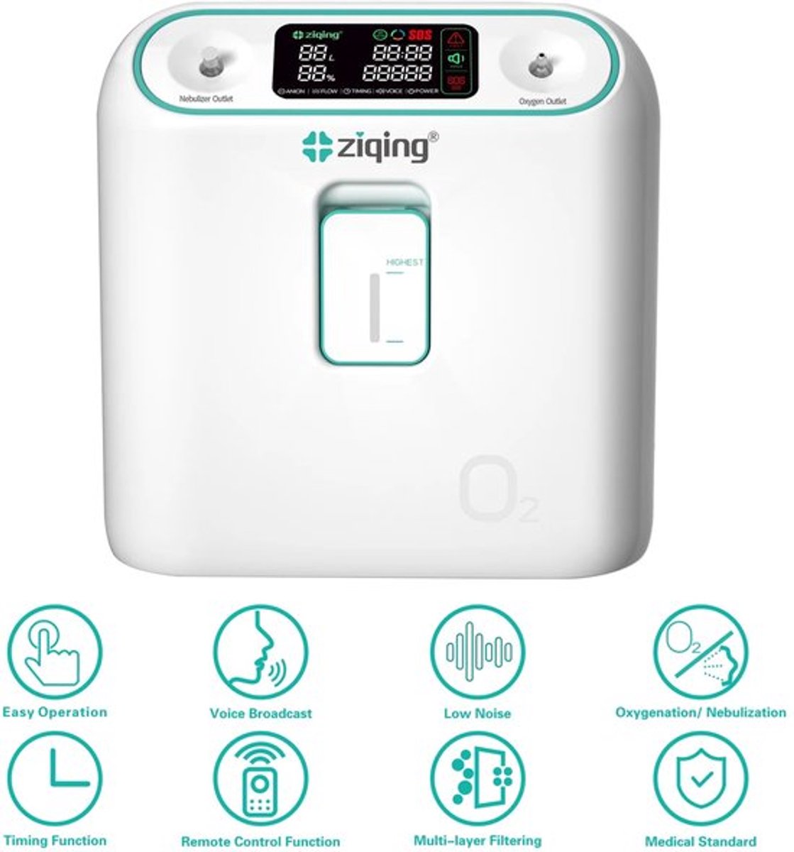 Zuurstofconcentrator - Oxygen Concentrator - Zuurstofpomp - Luchtreiniger - Pollen - Zuurstof - Draagbaar - 96% Concentratie - 1L-8L - Zuurstof Generator - Wit (8721577272936)