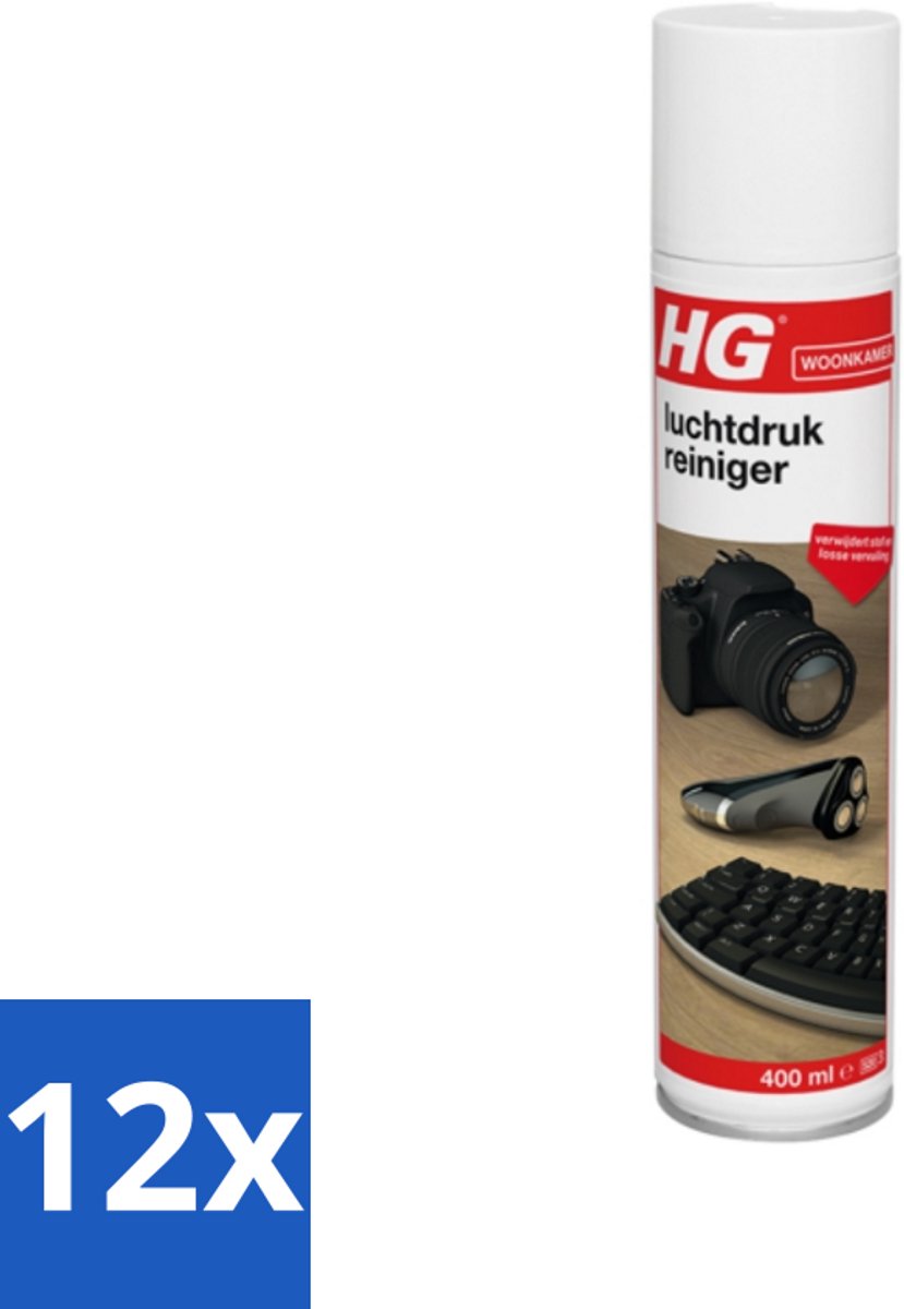 12 x HG - Woonkamer - Luchtdrukreiniger - Verwijdert Stof & losse Vervuiling - 400 ml - Luchtreiniger - Stofzuiger - Elektronica Reiniging - Stof Verwijderen - Vuil Verwijderen (8721418309968)