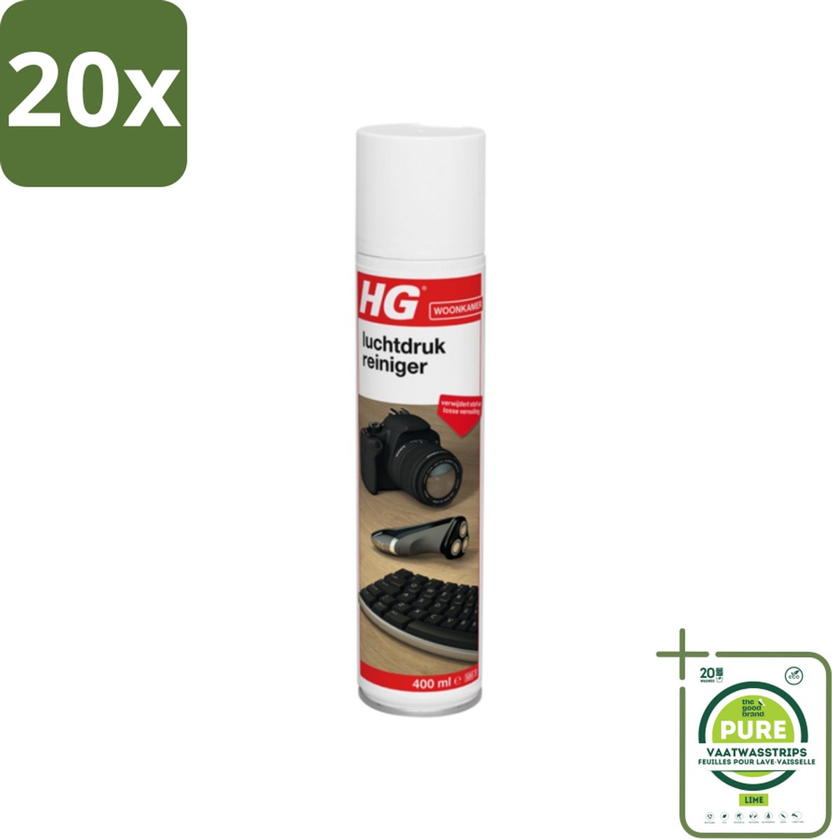 20 x HG - Woonkamer - Luchtdrukreiniger - Verwijdert Stof & losse Vervuiling - 400 ml - Grootverpakking - Luchtreiniger - Stofzuiger - Elektronica Reiniging - Stof Verwijderen - Vuil Verwijderen (8359514028874)