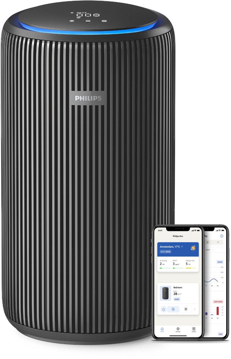 Philips PureProtect 3200 Series - Luchtreiniger - CADR 520m3/u - Ruimtes tot 135m2 - 3 Laags HEPA Filtratie - Air+ App - Ultrastil - Nachtlampje - Zwart - AC3221/13 (8720389039560)