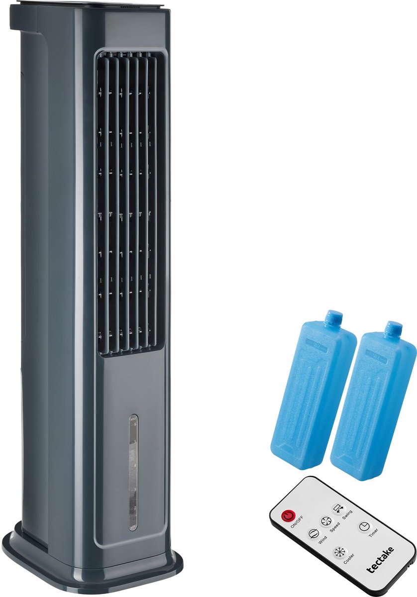 tectake® 4-in-1 Luchtkoeler Alaska - 5L Watertank - 3 Standen - Aircooler - Airco met Zwenkfunctie - Timer - Afstandsbediening - Koelelementen - Luchtbevochtiger - Ventilator - Luchtreiniger - Antraciet (4061173282453)